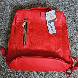 NWT Tote & Carry Red Alligator Skin Textured Tote/Backpack w/ Gold Zipper Accent